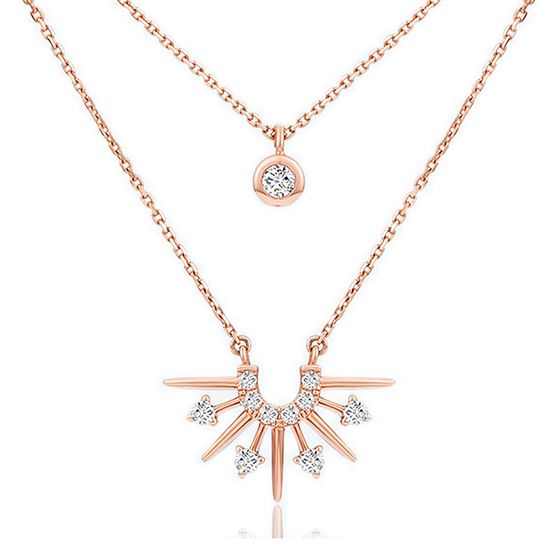 Double Layer CZ Sun Necklace in 925 Sterling Silver