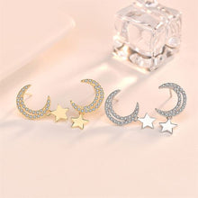 CZ Crescent Moon and Stars 925 Sterling Silver Stud Earrings