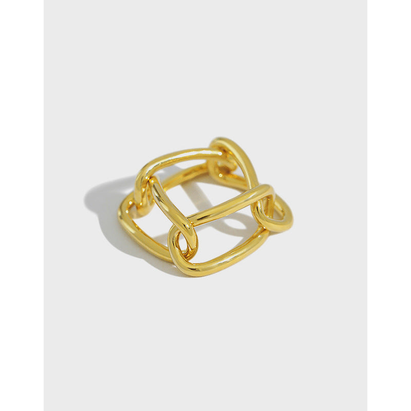 Fashion Hollow Paperclip Chain 925 Sterling Silver Adjustable Ring