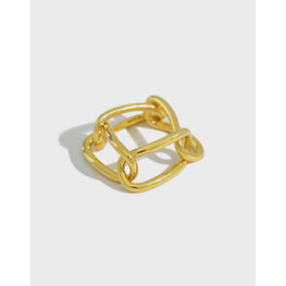Fashion Hollow Paperclip Chain 925 Sterling Silver Adjustable Ring