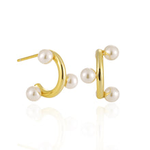 Fashion Office Round Shell Pearl C Shape 925 Sterling Silver Hoop Earrings