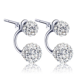 Elegant Spherical Double White 925 Sterling Silver Stud Earrings