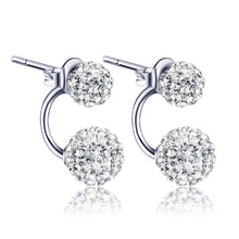 Elegant Spherical Double White 925 Sterling Silver Stud Earrings