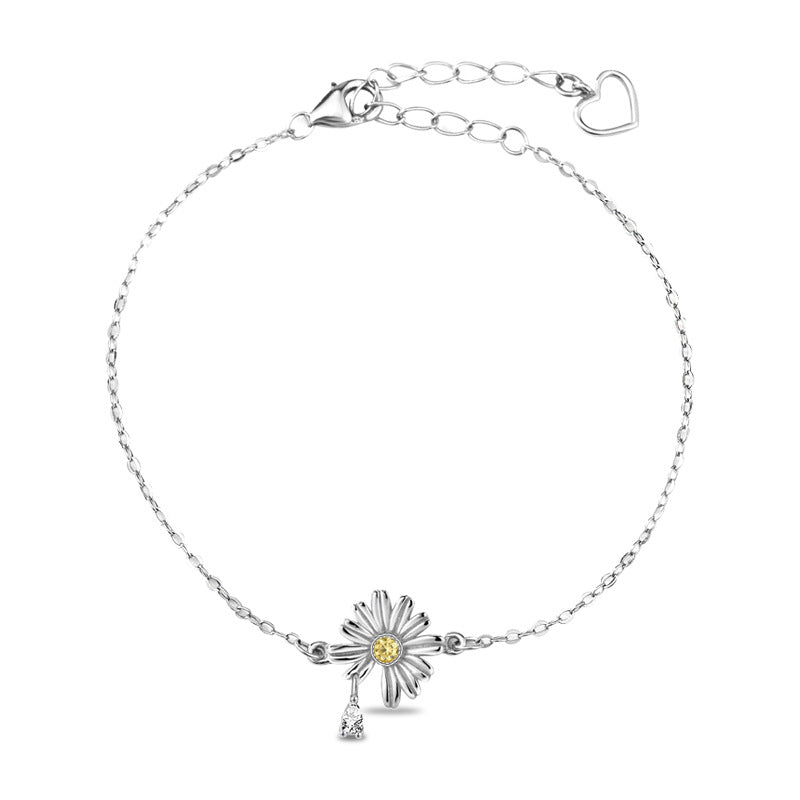 Summer Daisy Flower CZ Bracelet in 925 Sterling Silver