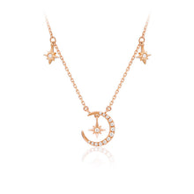 Modern CZ Crescent Moon and Stars 925 Sterling Silver Necklace