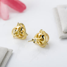 Triangle Round Shell Pearl Stud Earrings in Yellow Gold/White