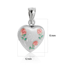 Red Rose Flower Heart 925 Sterling Silver Locket Necklace