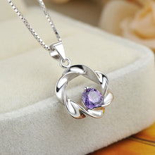 Circular Wave Twisted White/Purple CZ Pendant in 925 Sterling Silver