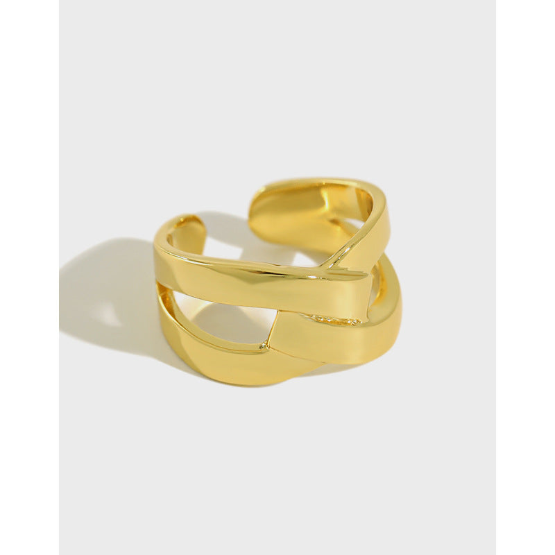 Adjustable X Shape Wide Cross 925 Sterling Silver Ring