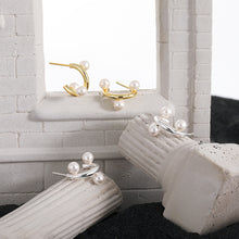 Fashion Office Round Shell Pearl C Shape 925 Sterling Silver Hoop Earrings