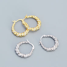 Office Twisted 925 Sterling Silver Hoop Earrings with Zirconia