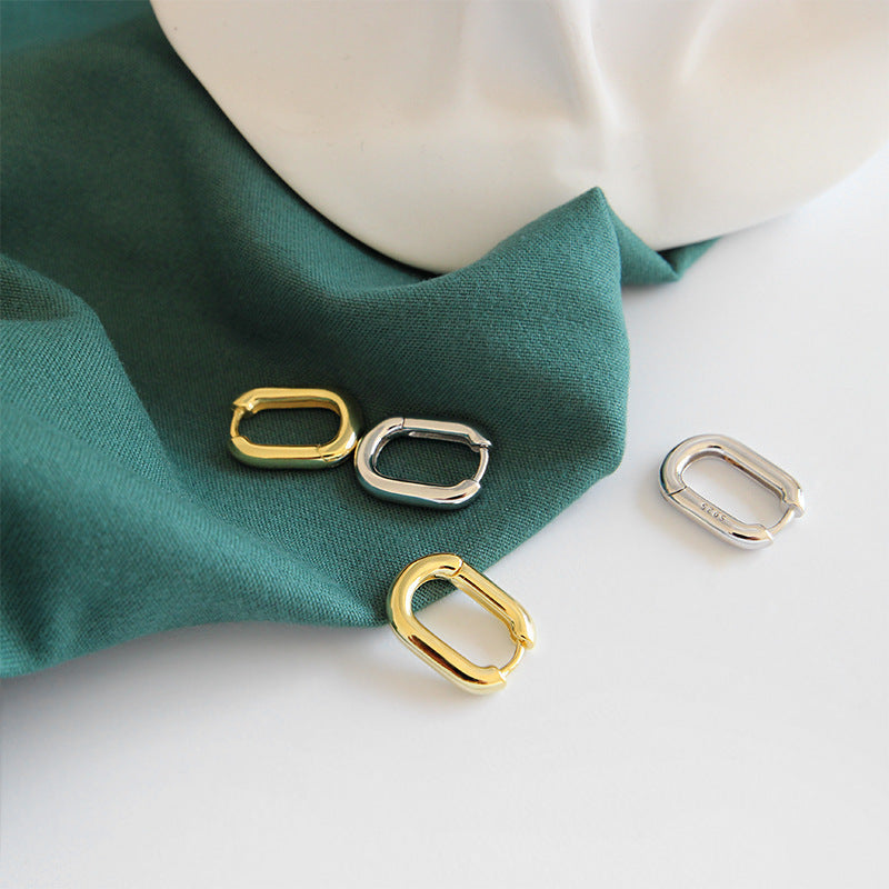 S925 Sterling Silver Retro Oval Ring Earrings