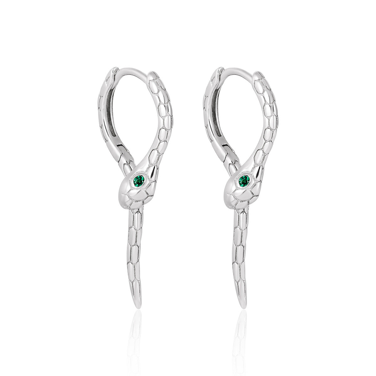 Modern Green CZ Eye Snake 925 Sterling Silver Earrings