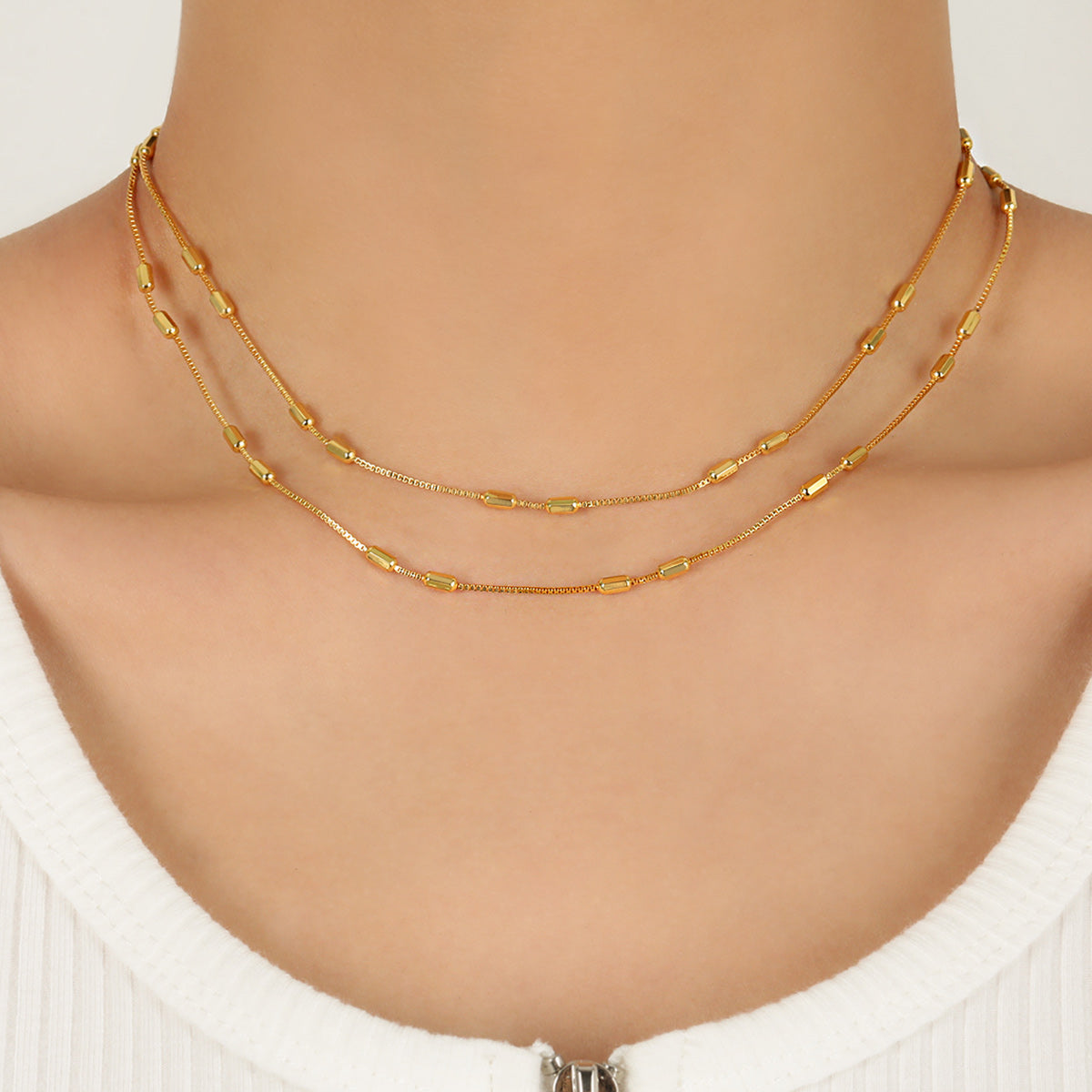 Octagonal Cylinder Double Layer 925 Sterling Silver Necklace