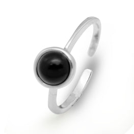 Round Black Agate CZ 925 Sterling Silver Adjustable Ring
