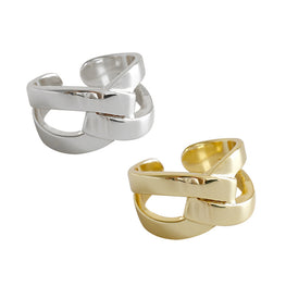 Adjustable X Shape Wide Cross 925 Sterling Silver Ring