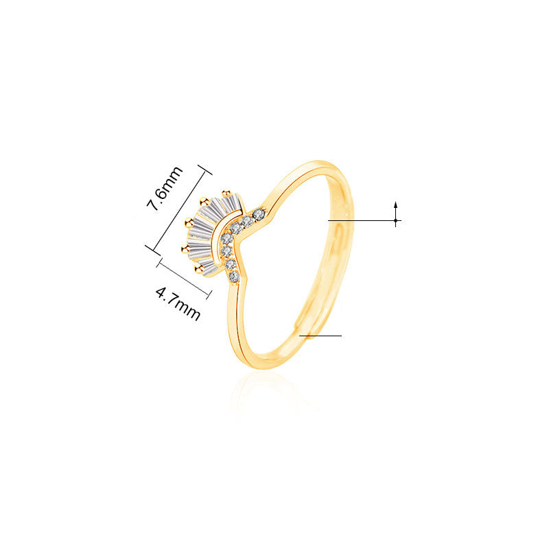 Modern CZ V Shape Crown Adjustable Ring in 925 Sterling Silver