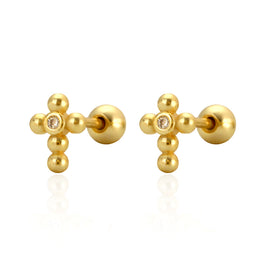 CZ Cross 925 Sterling Silver Stud Earrings