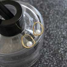 Geometric Round Shell Pearl 925 Sterling Silver Stud Earrings