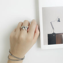 Vintage Black CZ Cross Flower Adjustable Ring in 925 Sterling Silver