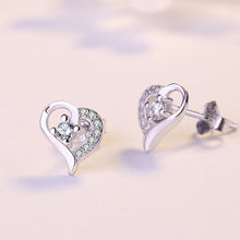 Girl CZ Hollow Heart Love 925 Sterling Silver Stud Earrings