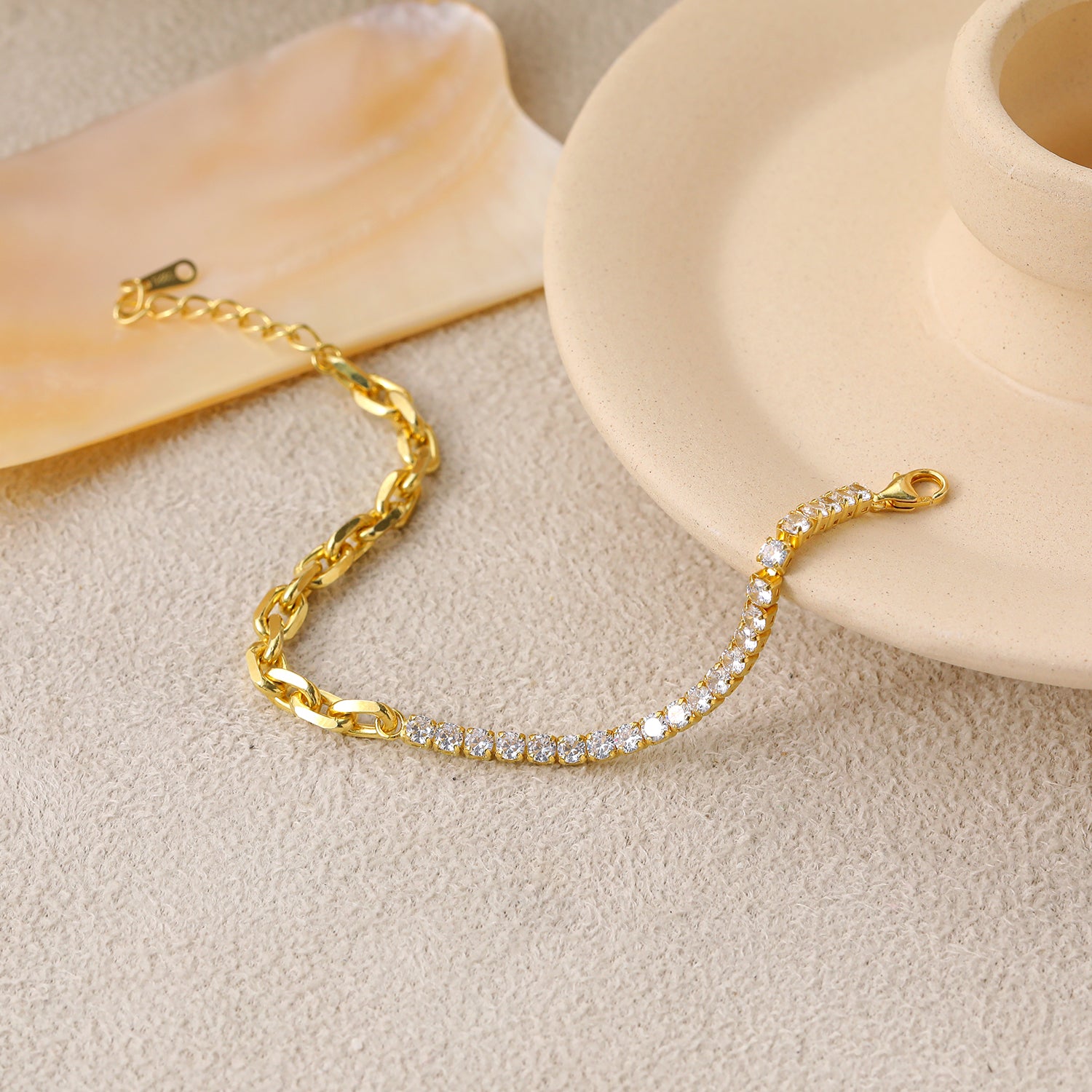 Simple Hollow Chain CZ Montage 925 Sterling Silver Bracelet