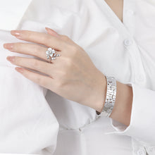 Adjustable 925 Sterling Silver Rose Flower Ring with Cubic Zirconia