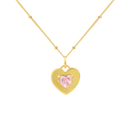 Dual-Sided Pink CZ Heart Necklace in 925 Sterling Silver