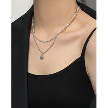 Vintage Asymmetrical Chain Heart Necklace in 925 Sterling Silver