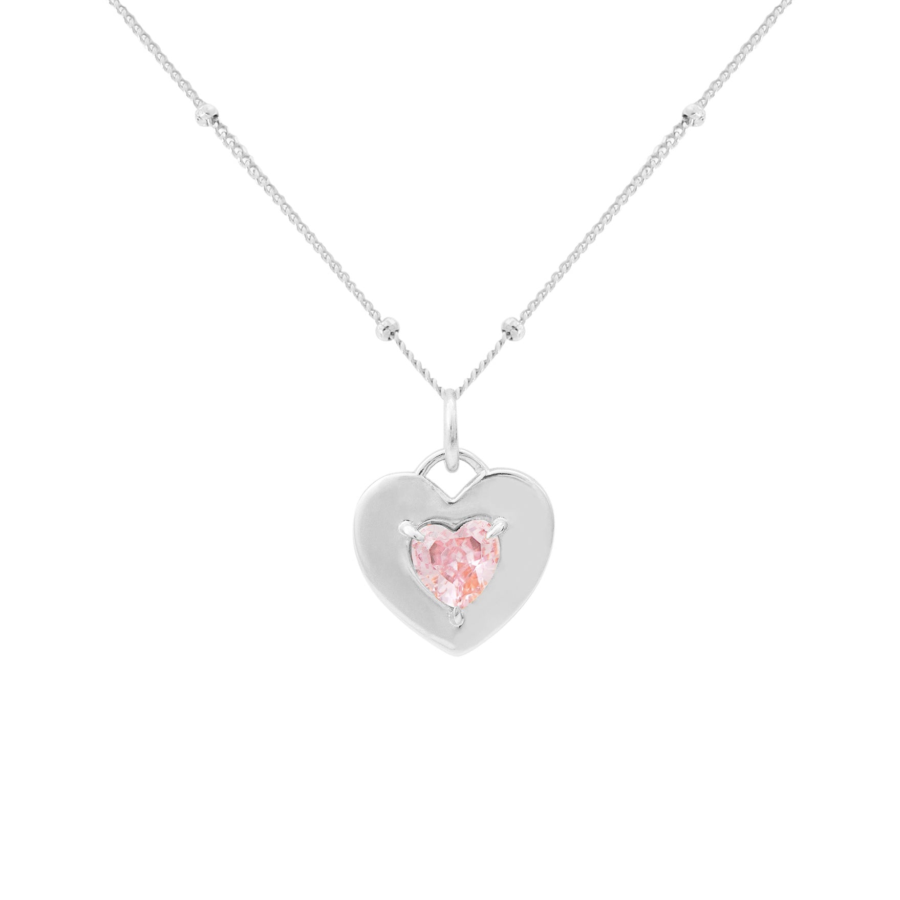 Dual-Sided Pink CZ Heart Necklace in 925 Sterling Silver