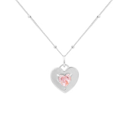 Dual-Sided Pink CZ Heart Necklace in 925 Sterling Silver