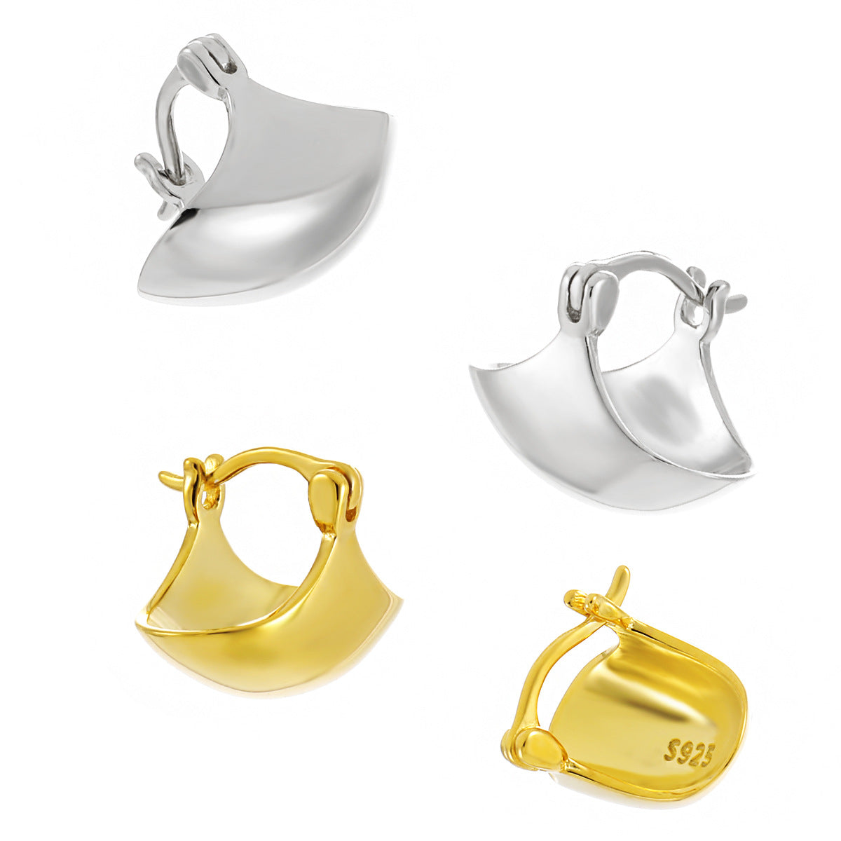 Modern Arc 925 Sterling Silver Hoop Earrings