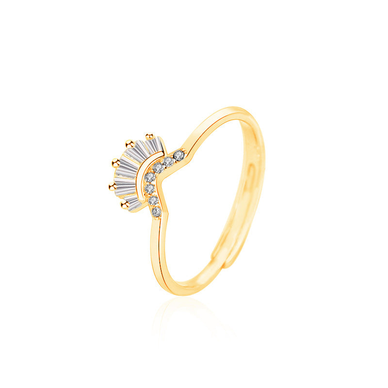 Modern CZ V Shape Crown Adjustable Ring in 925 Sterling Silver