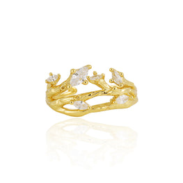 Women’s Adjustable Irregular CZ Tree Branch Ring in 925 Sterling Silver