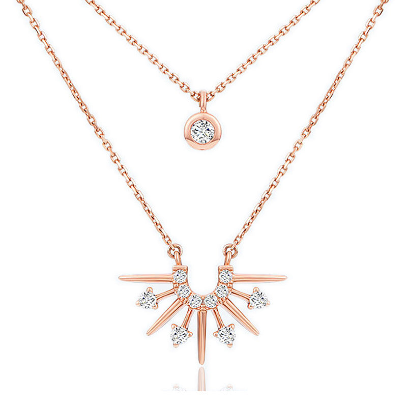 CZ Sunrise Sunshine Double Layer 925 Sterling Silver Necklace