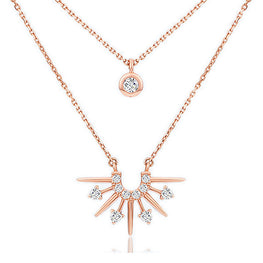 CZ Sunrise Sunshine Double Layer 925 Sterling Silver Necklace