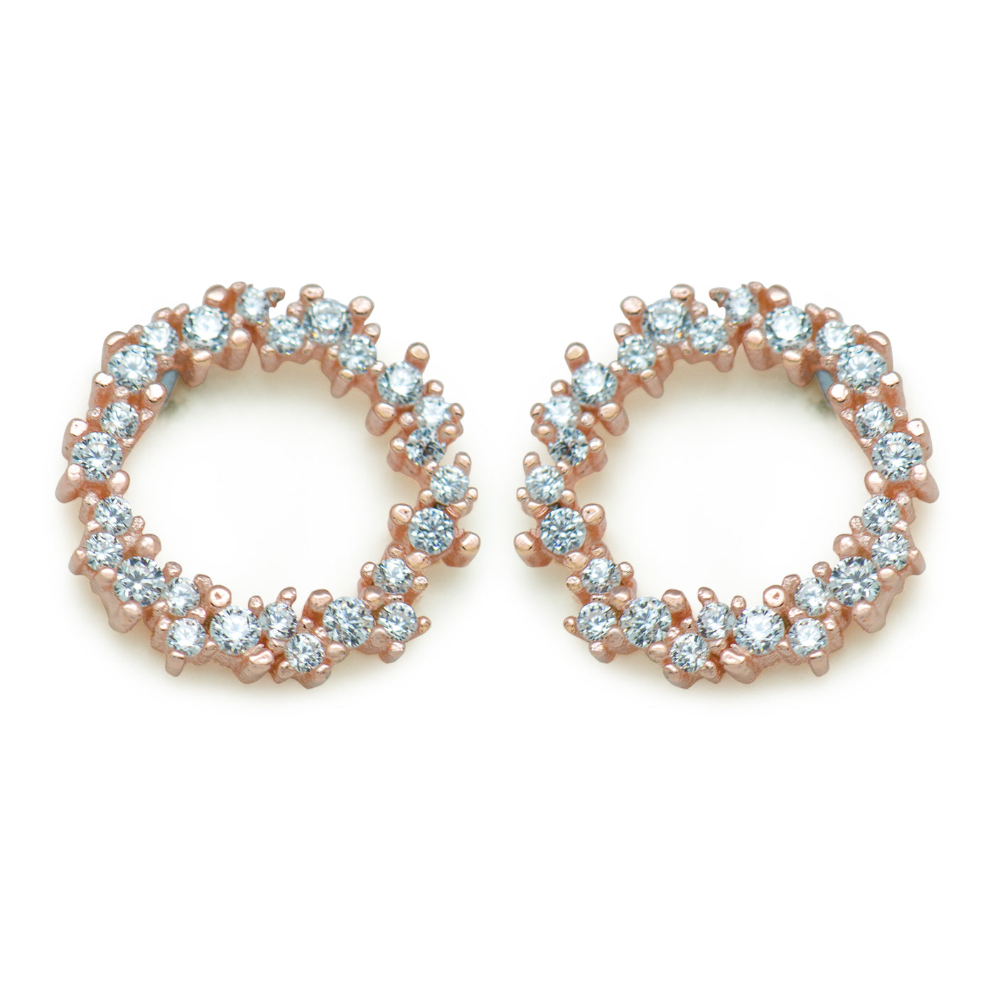 Circle of Ocean Sea White/Rose Micro Setting Silver Stud Earrings