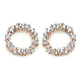 Circle of Ocean Sea White/Rose Micro Setting Silver Stud Earrings