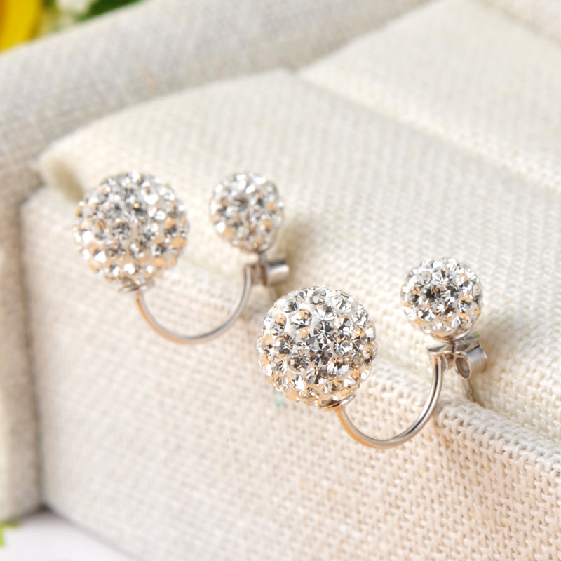 Elegant Spherical Double White 925 Sterling Silver Stud Earrings