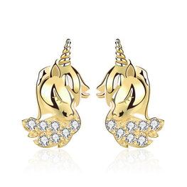 Cute Animal CZ Unicorn 925 Sterling Silver Stud Earrings