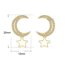 CZ Crescent Moon and Stars 925 Sterling Silver Stud Earrings