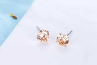Elegant CZ White 925 Sterling Silver Round Stud Earrings