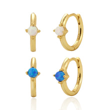 Graduation Simple Round Natural Opal 925 Sterling Silver Hoop Earrings