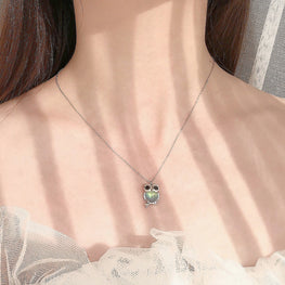 Natural Moonstone Owl Necklace in 925 Sterling Silver