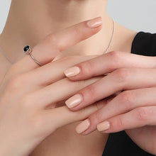 Round Black Agate CZ 925 Sterling Silver Adjustable Ring