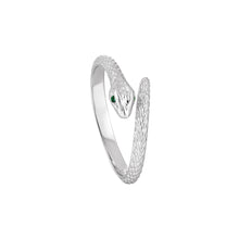Adjustable Green CZ Eyes Snake Ring in 925 Sterling Silver