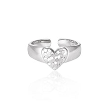 925 Sterling Silver Heart Love Adjustable Ring for Women