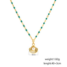 Natural Pearl Shell Green Epoxy Chain Necklace in 925 Silver