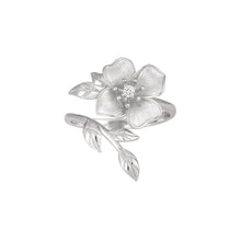 Adjustable 925 Sterling Silver Rose Flower Ring with Cubic Zirconia