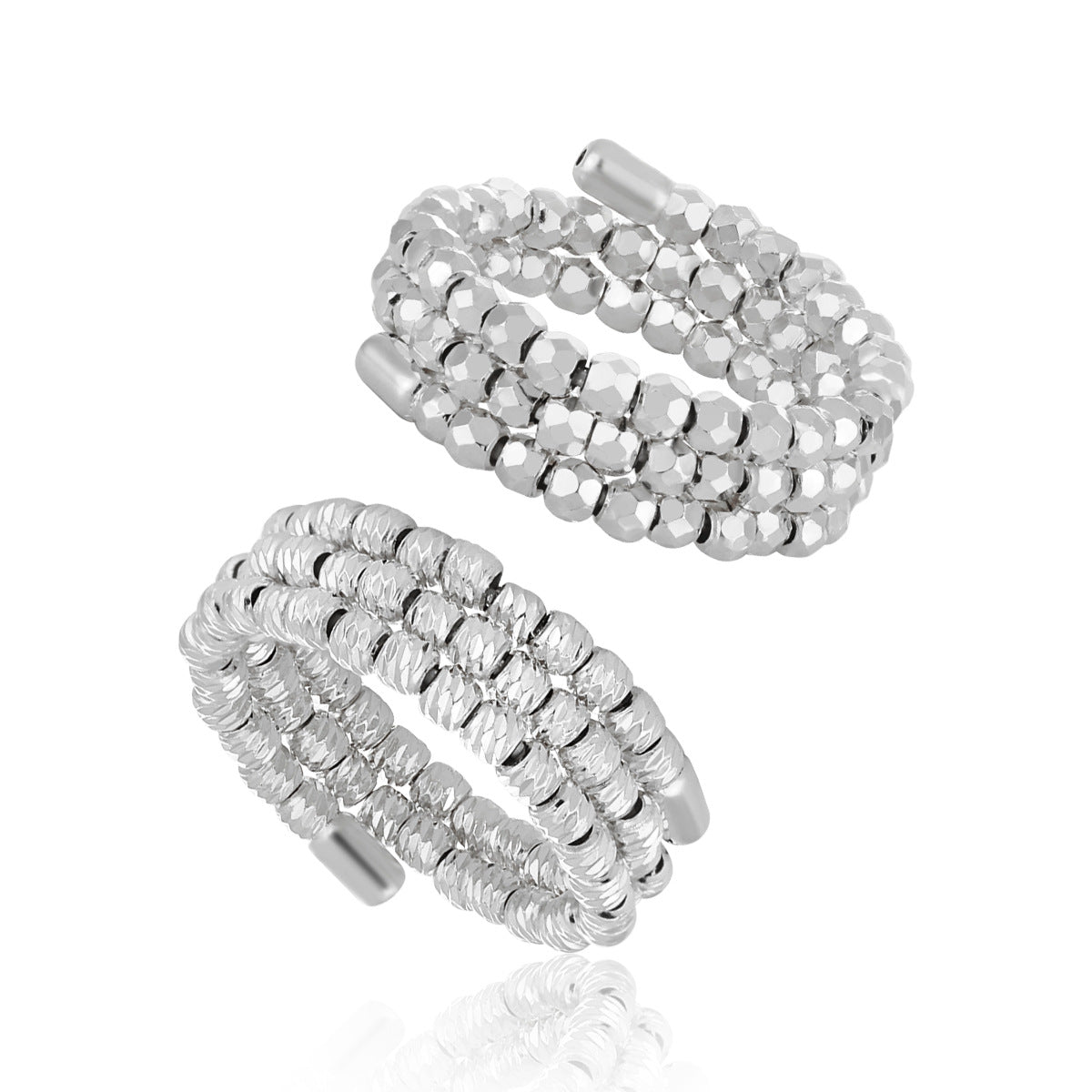 Adjustable 925 Sterling Silver Triple Layer Rhombus Beads Ring
